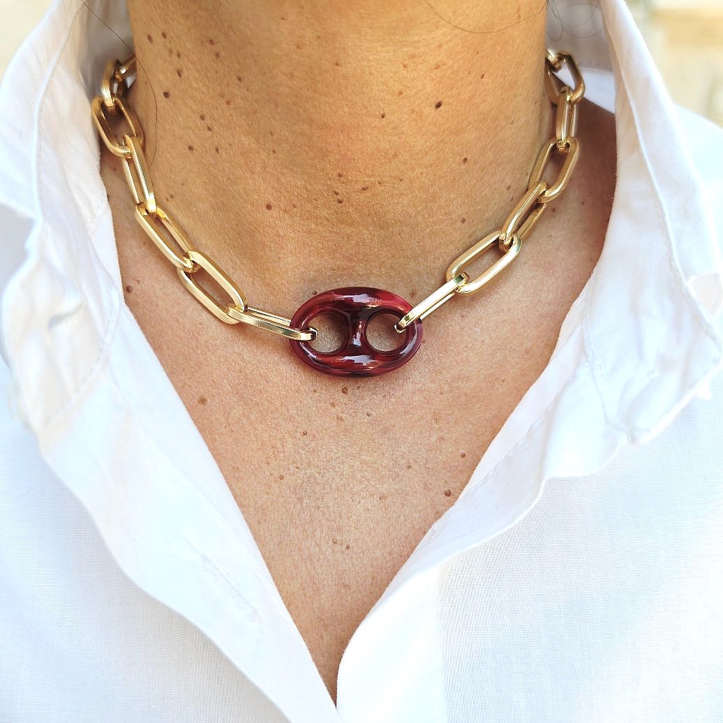 Alevá Bijoux Collane Veronica Halskette Gold Burgundy