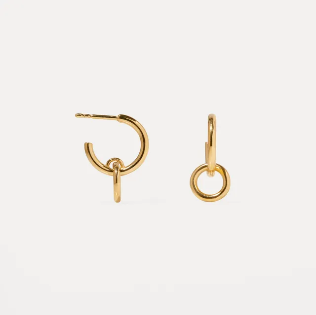 Stilnest Duo Creolen Ohrringe Gold Vermeil Doppel-Hoops 9mm