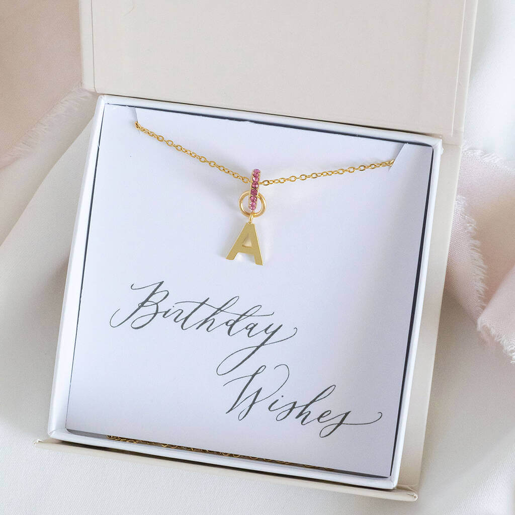 Joy by Corrine Smith Initial Halskette Gold Geburtsstein Ring