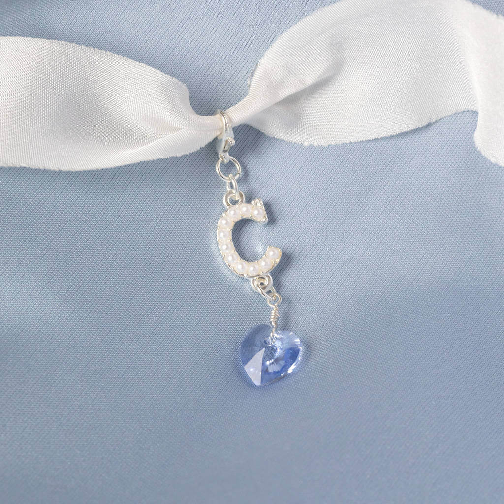 Joy by Corrine Smith Pearl Initial Charm Silber Blau Perle Herz