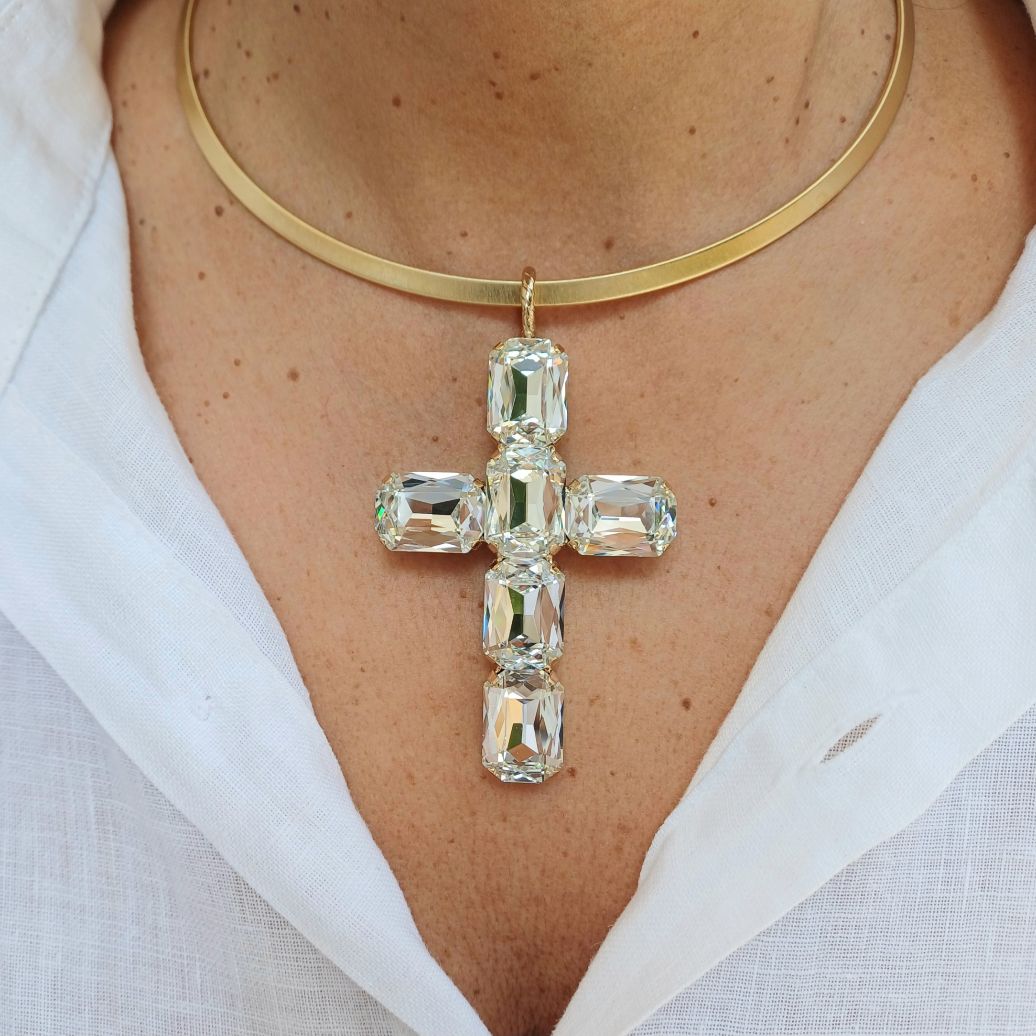 Alevá Bijoux Princess Kreuz Anhänger Gold 7 cm Kristall