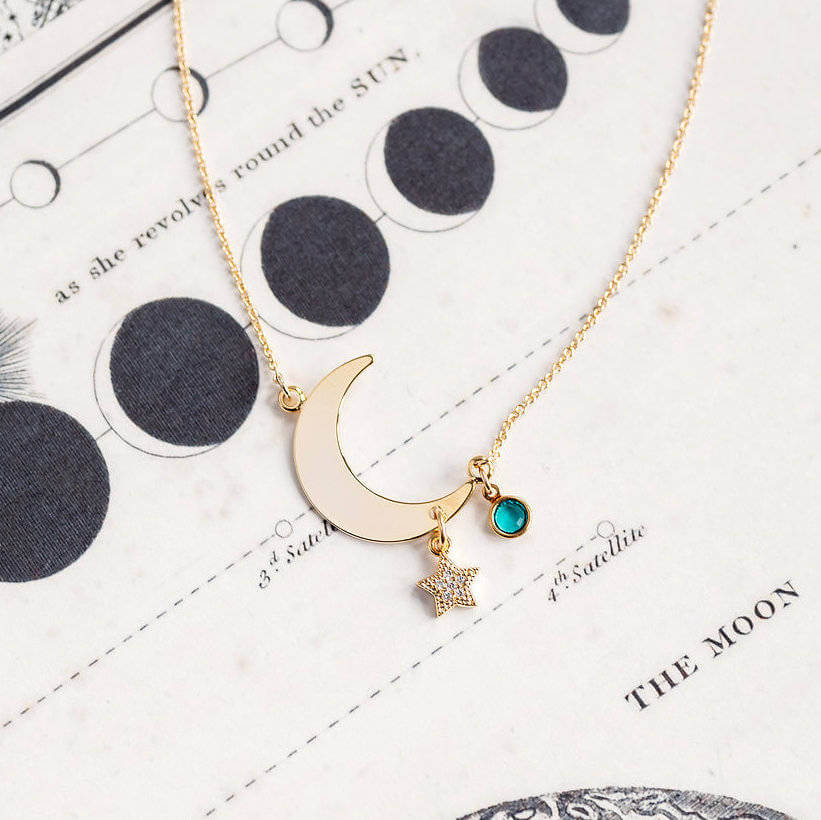Joy by Corrine Smith Moon Star Geburtsstein Halskette Gold