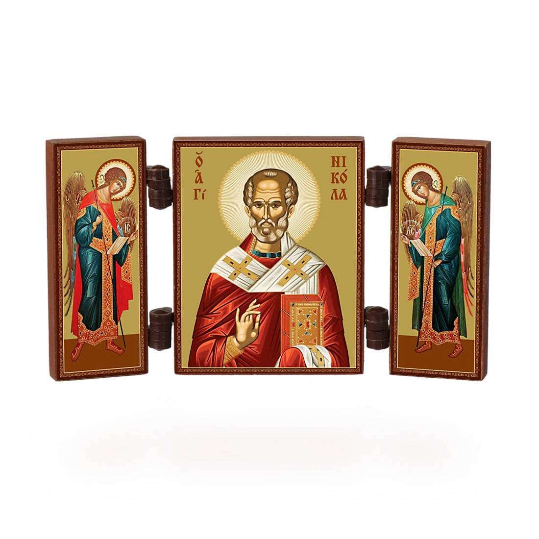 NKlaus Heiliger Georg Triptychon Ikone Holz 9,5cm Drachentöter