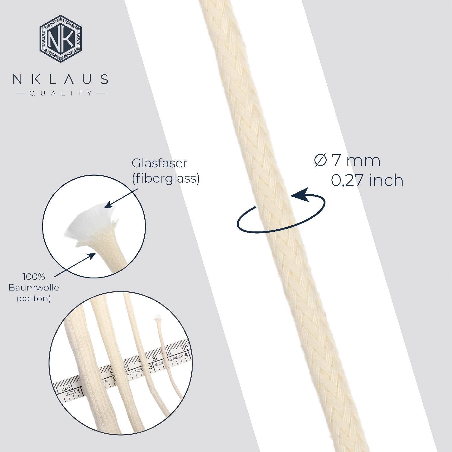 NKlaus WICKS Glasfaserdocht 7mm 1m Öl Spiritus
