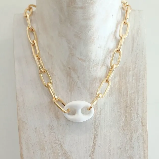 Alevá Bijoux Veronica Halskette Gold Knoten Weiß 45 cm