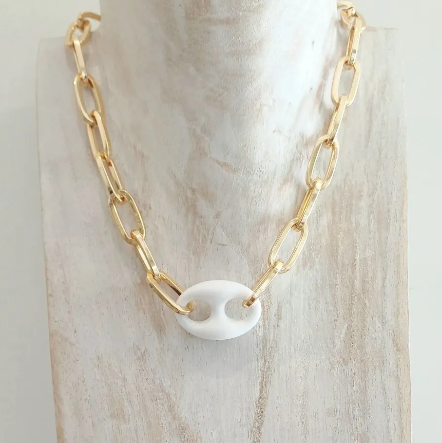 Alevá Bijoux Veronica Halskette Gold Knoten Weiß 45 cm