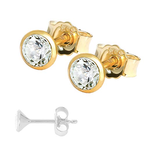 NKlaus Ohrstecker 585 Gelbgold Zirkonia 4,0mm