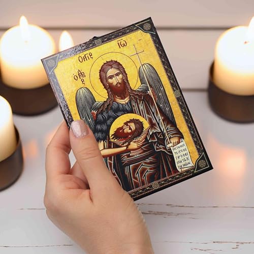 NKlaus Religious Icons Johannes der Täufer Ikone Holz 9,7x13,5cm