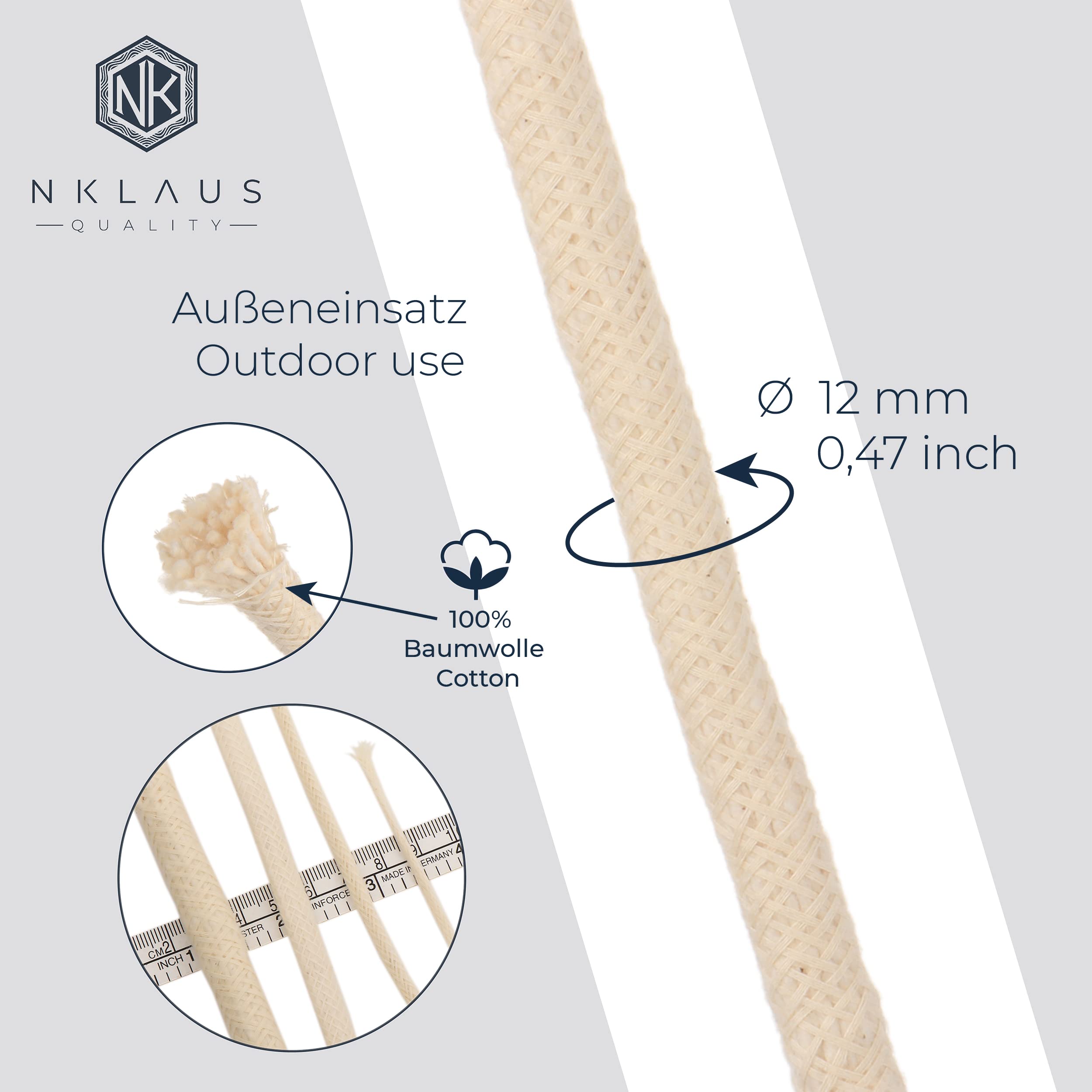 NKlaus Fackeldocht Baumwolle 10 m x 12 mm Gartenfackel