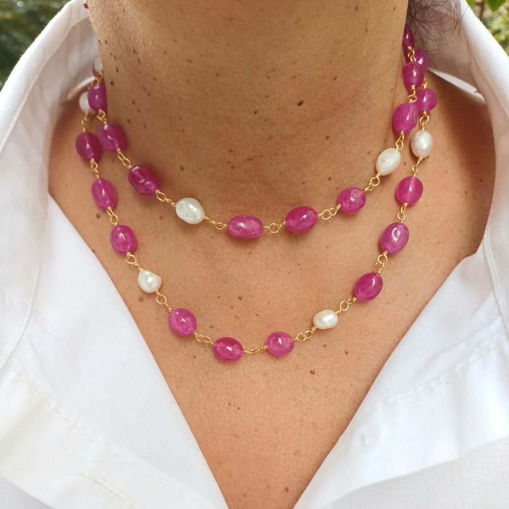 Alevá Bijoux Calliope Halskette Gold Quarz Perle 80 cm
