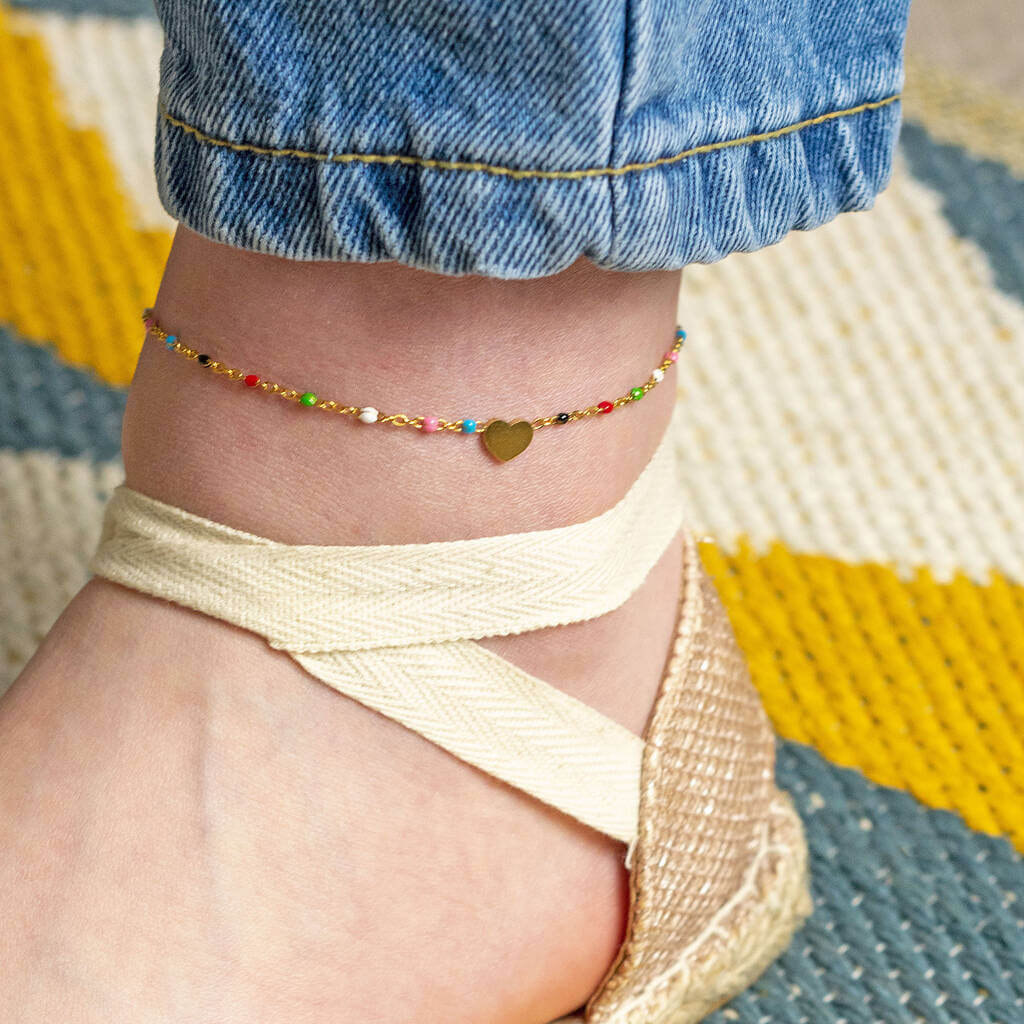 Joy by Corrine Smith Heart Fußkette Gold Bunt Perlen