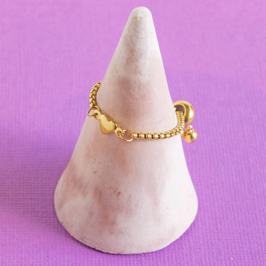 Joy by Corrine Smith Herz Chain Ring Gold verstellbar 1 cm