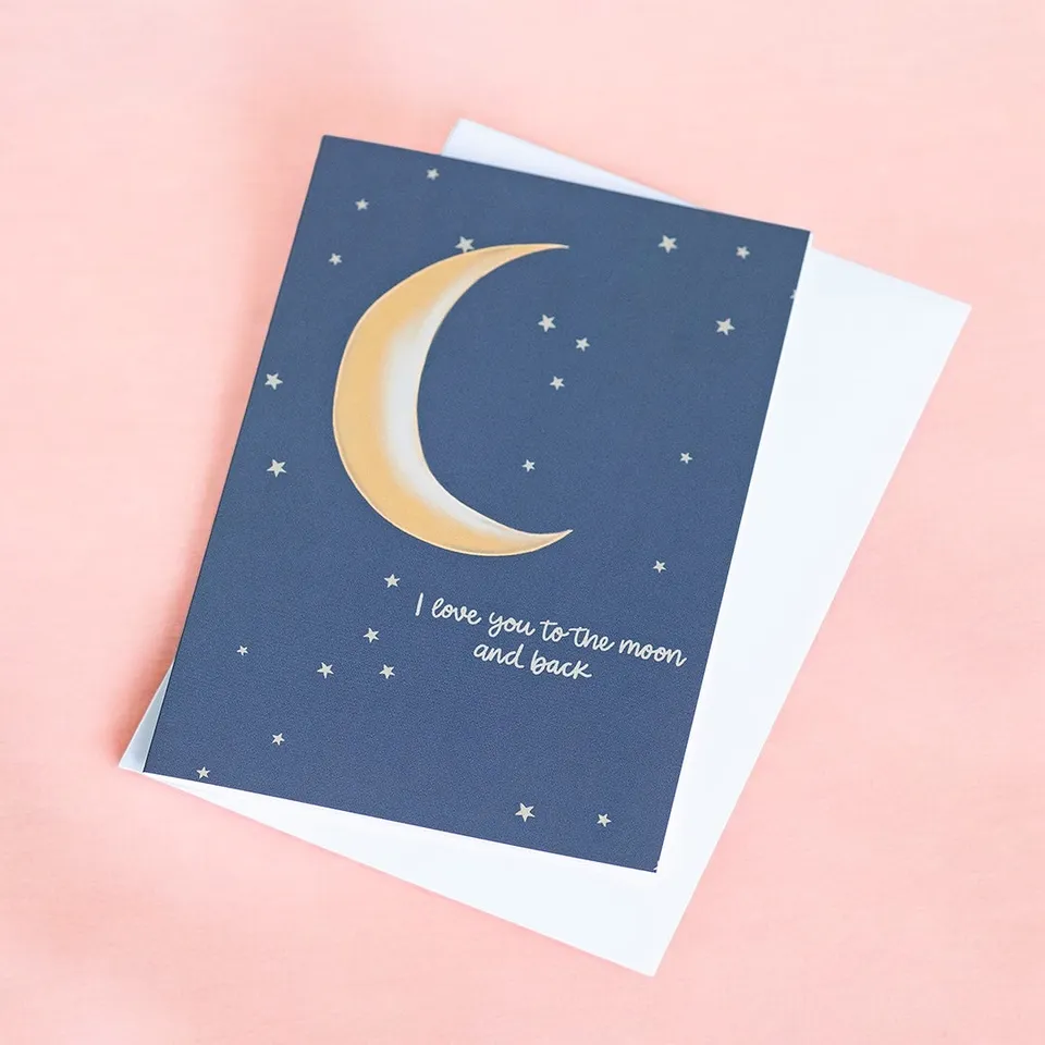 Joy by Corrine Smith I Love You to the Moon Grußkarte A6 Mond Gold