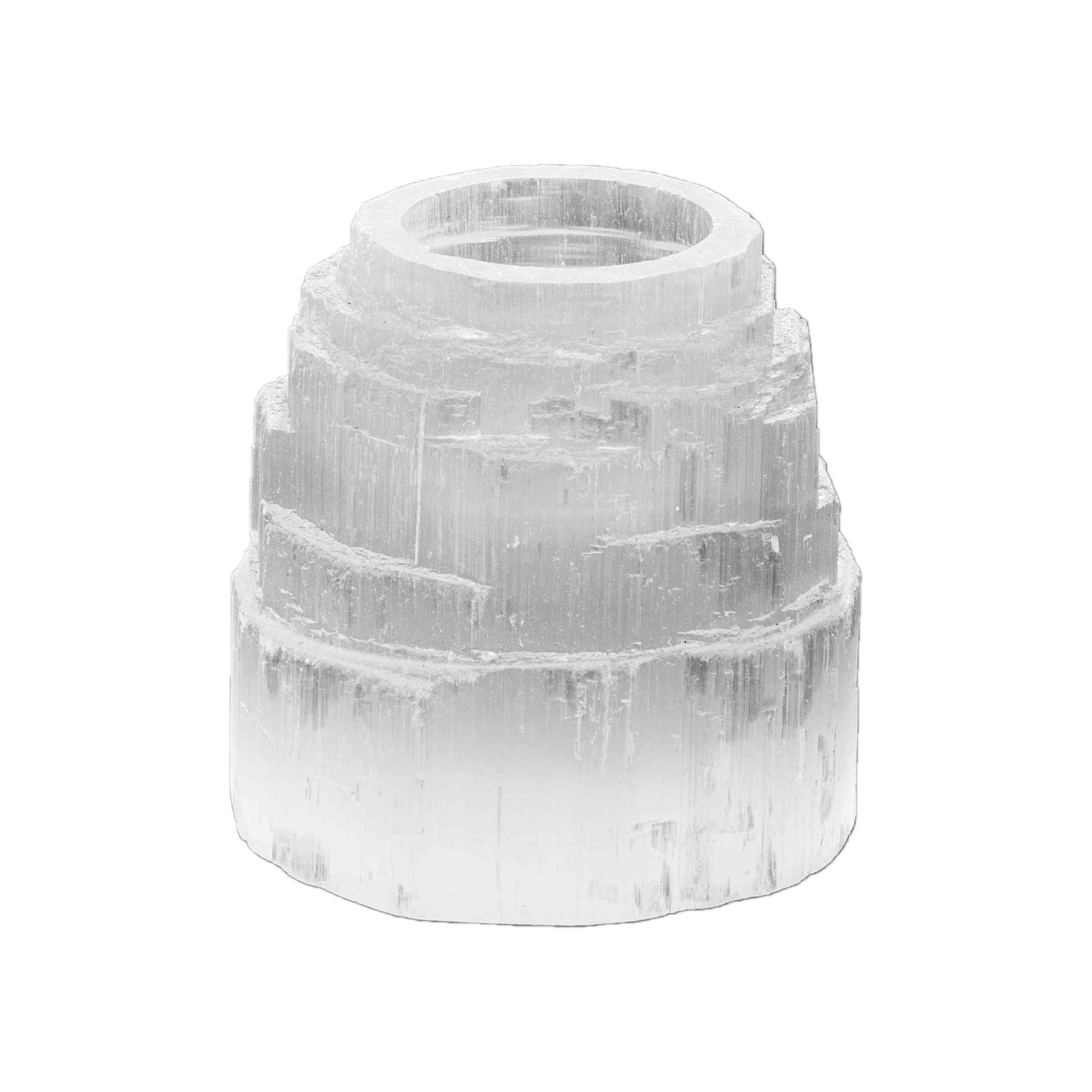 NKlaus Healing Crystals Selenit Eisberg Teelichthalter 8,5 cm 4 Stück weiß
