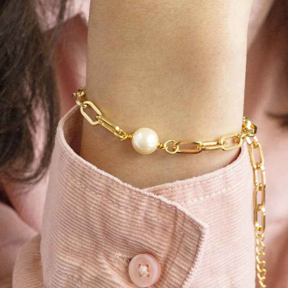 Joy by Corrine Smith Chunky Chain Armband Gold Perle