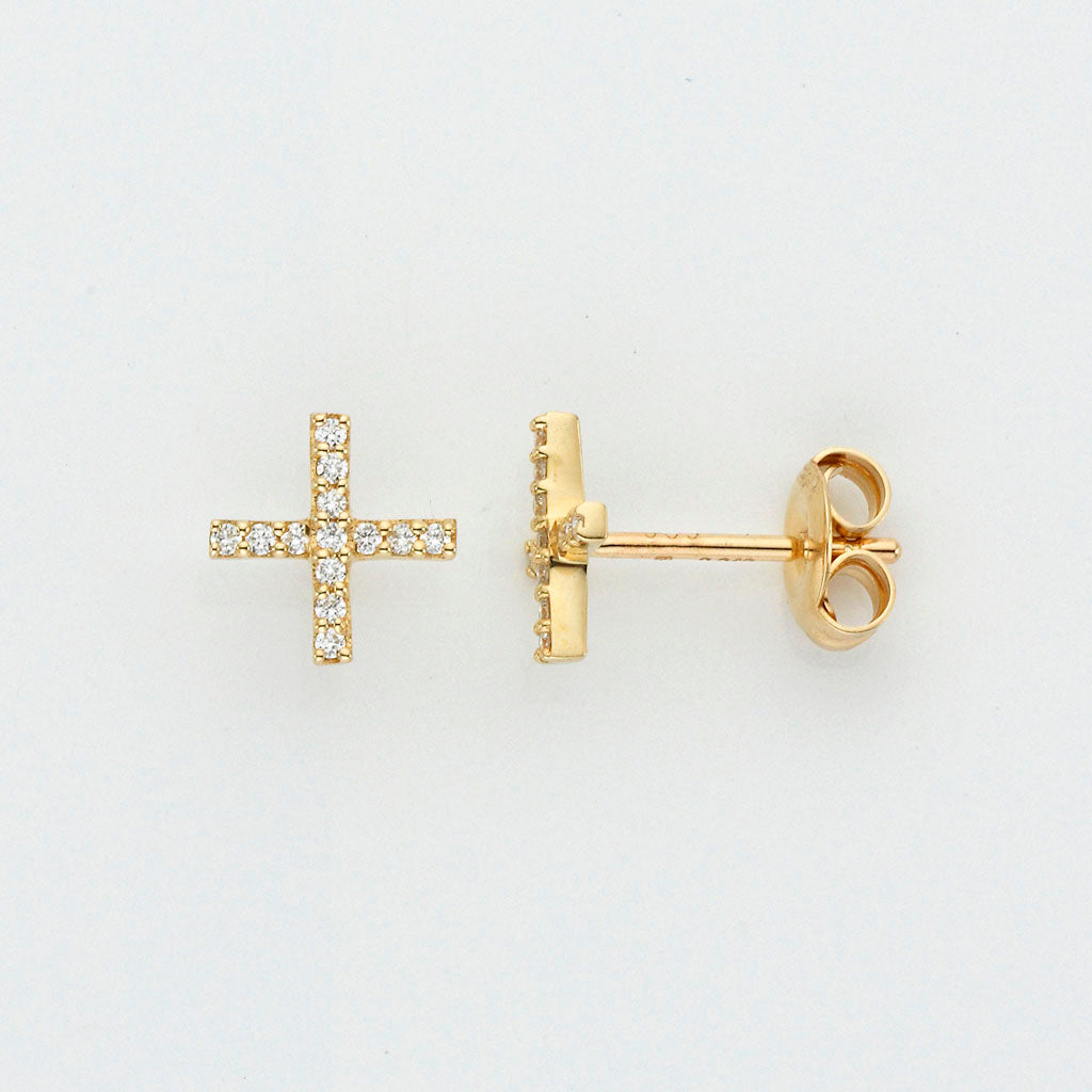 Eugen Rühle Ohrschmuck Kreuz Ohrringe 585 Gelbgold 0,08ct