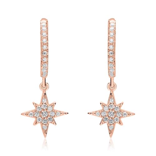 JEWLIX Ohrstecker Klappcreolen 925 Silber rosé Stern Zirkonia