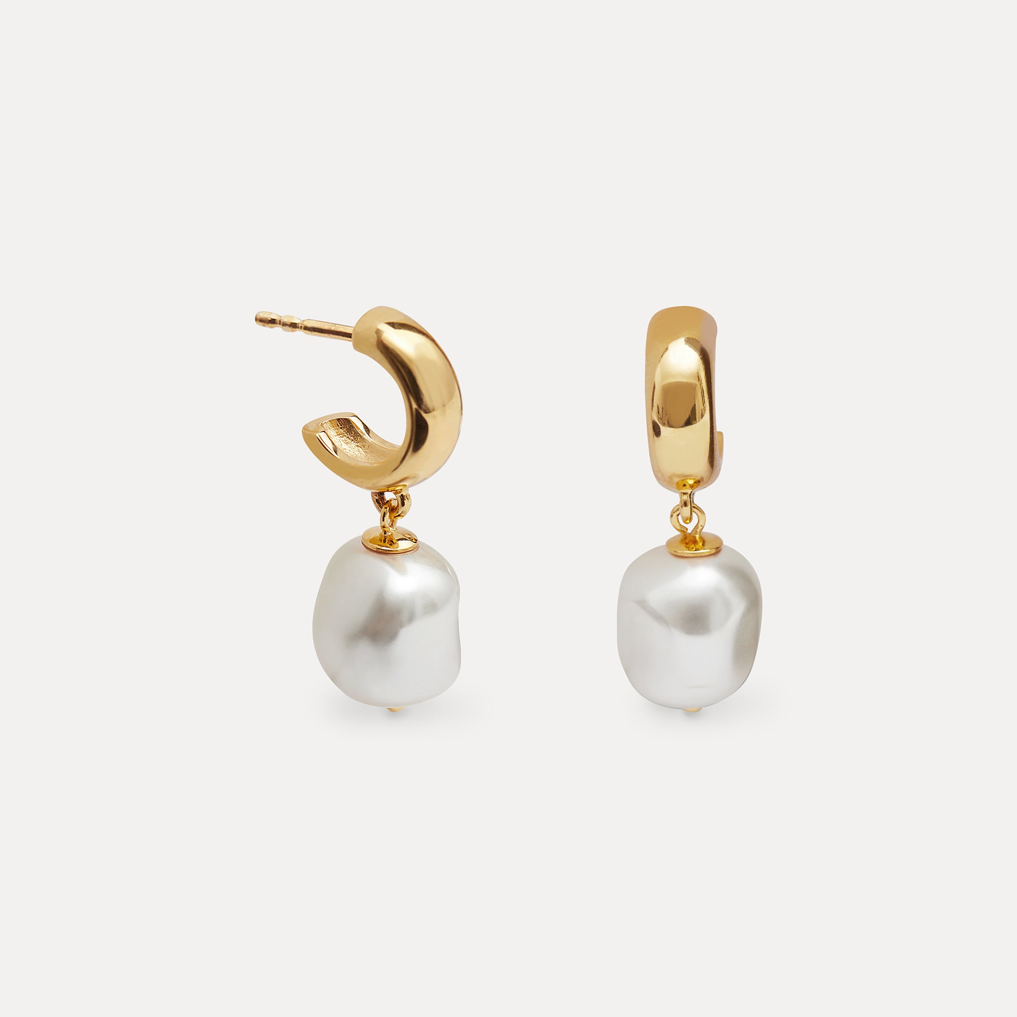 Stilnest Pearl Bold Creolen Ohrringe Perle Gold Vermeil