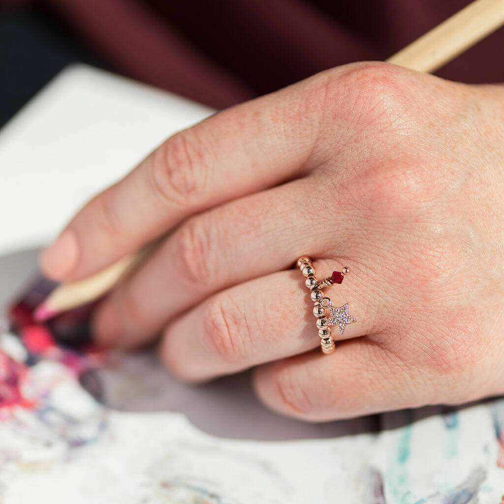 Joy by Corrine Smith Pave Star Beaded Charm Ring Geburtsstein