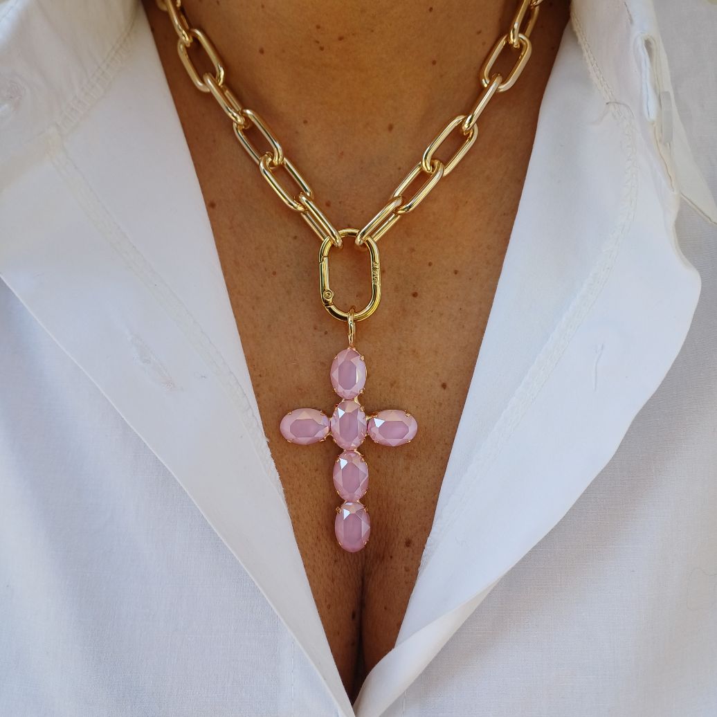 Alevá Bijoux Iris Mirror Kreuz Anhänger Gold Kristall