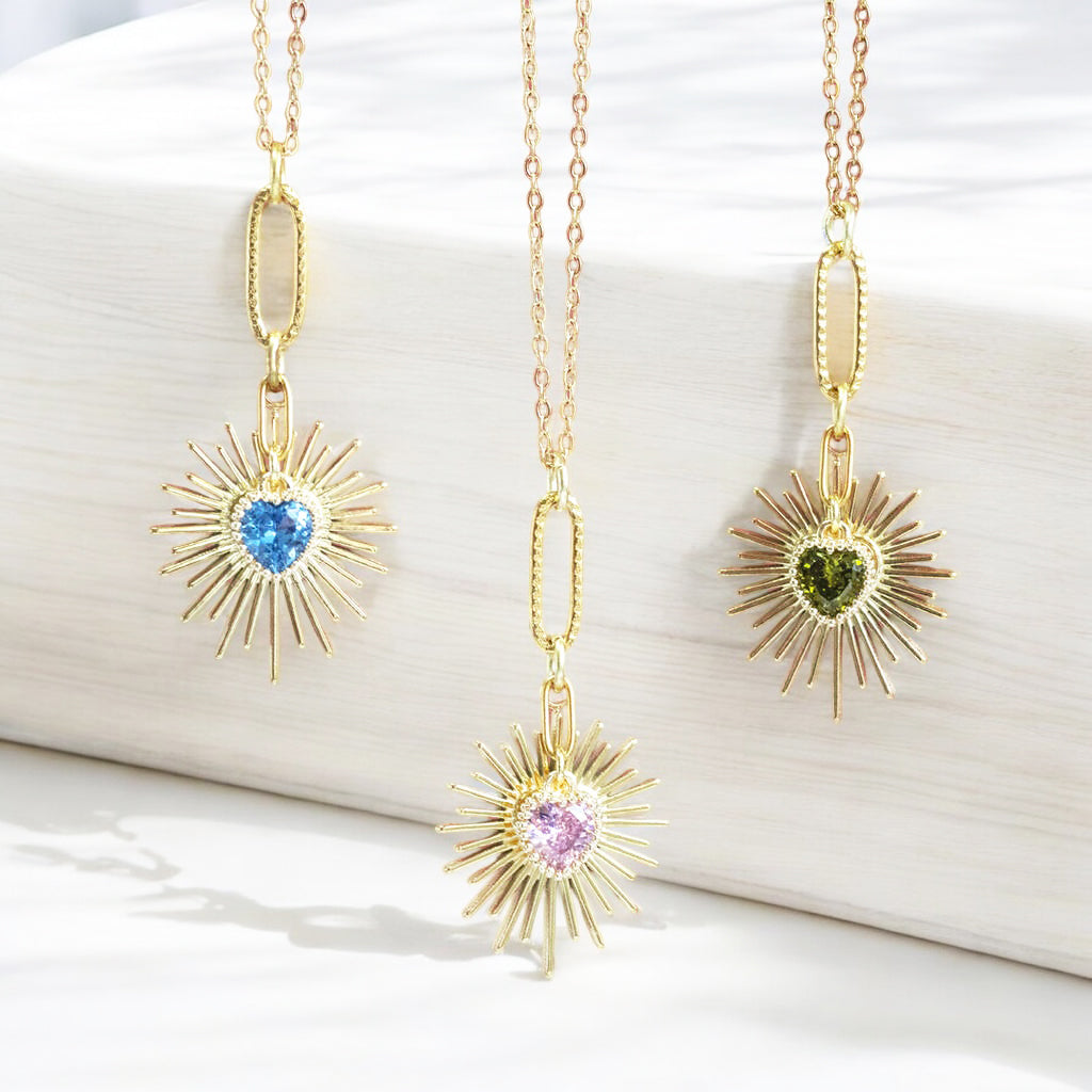 Joy Birthstone Heart Starburst Halskette Gold 2cm