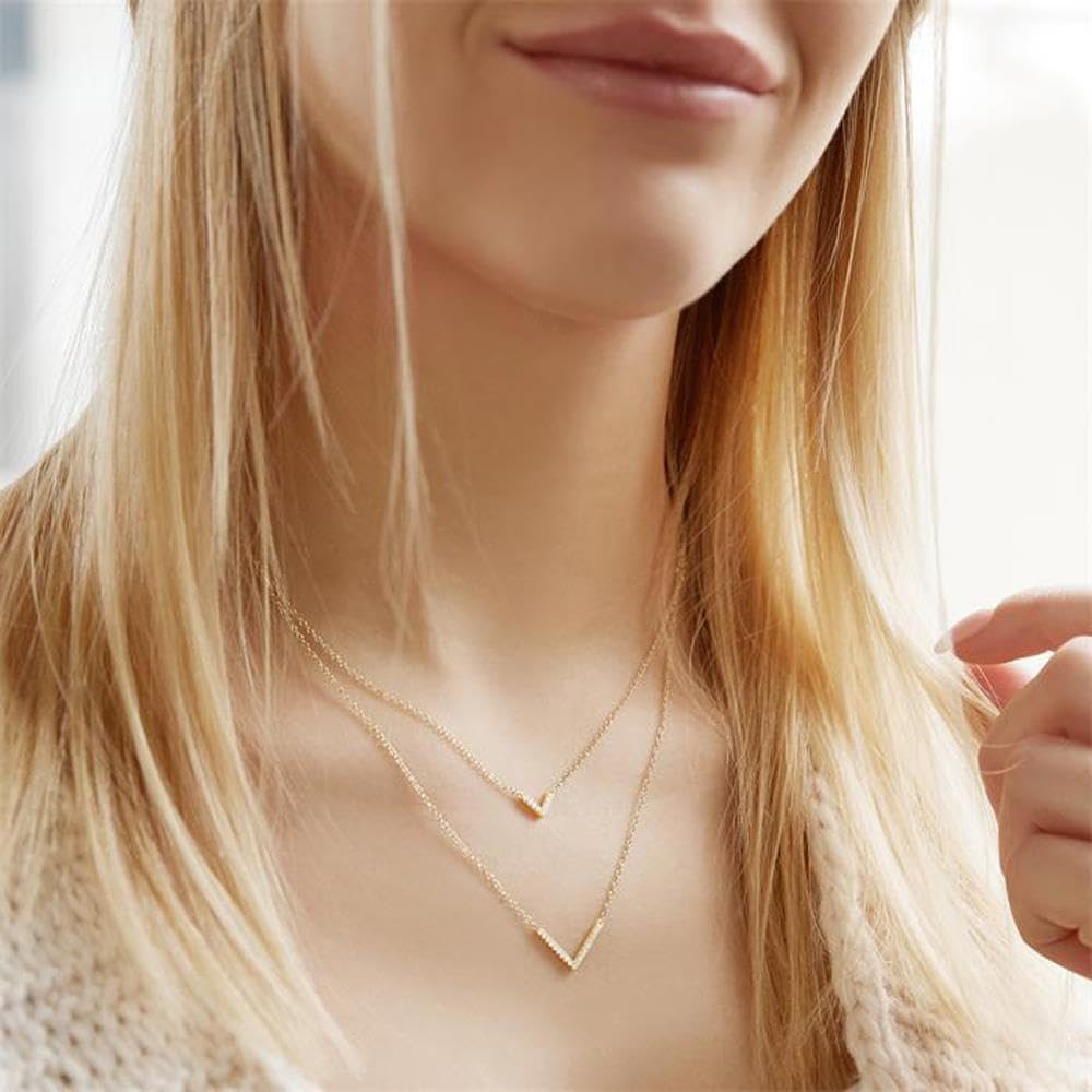 JEWLIX Kette V Halskette vergoldet 925er Silber Zirkonia