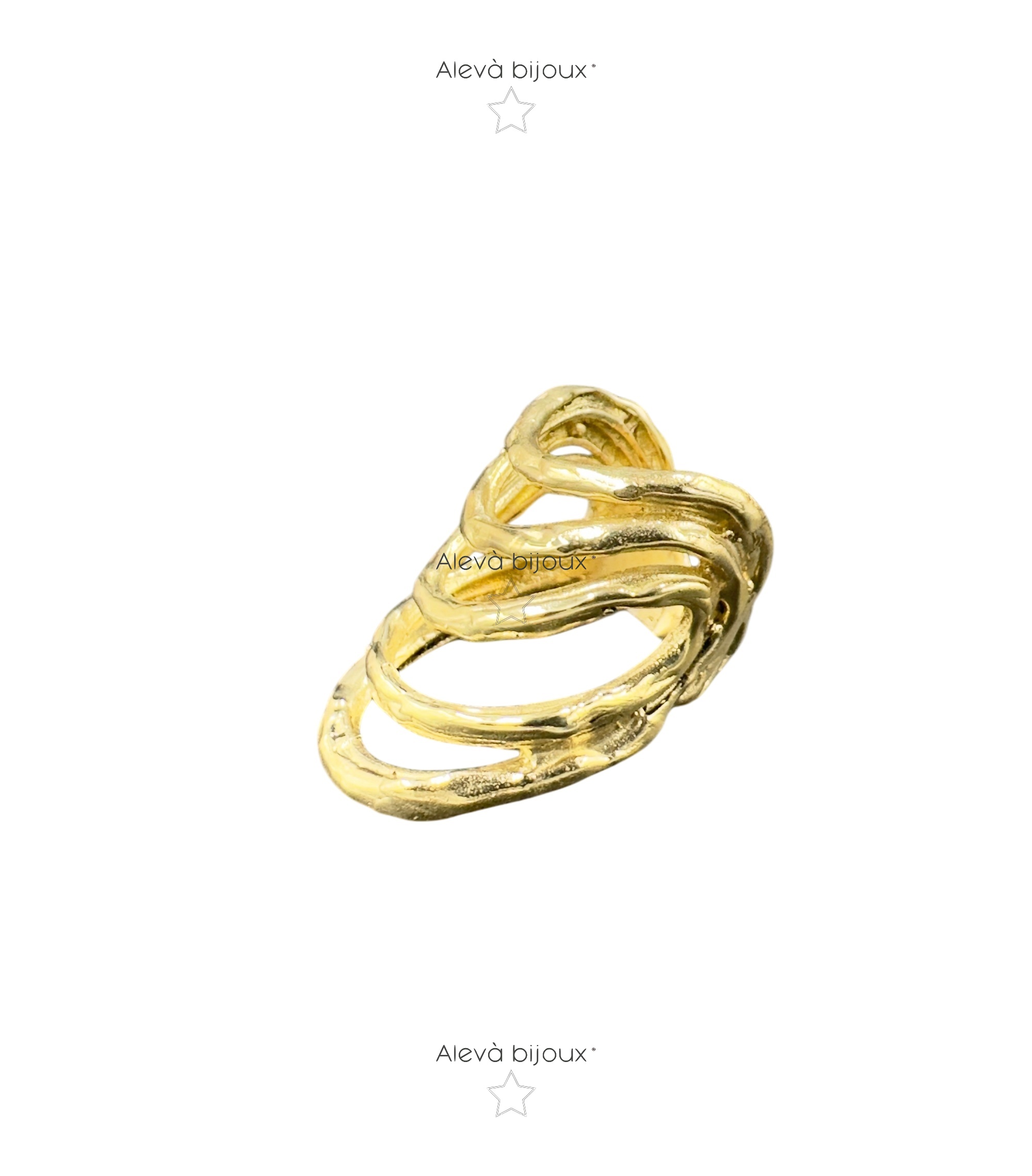 Alevá Bijoux Wave 5 Onde Ring Gold breiter Wellenring