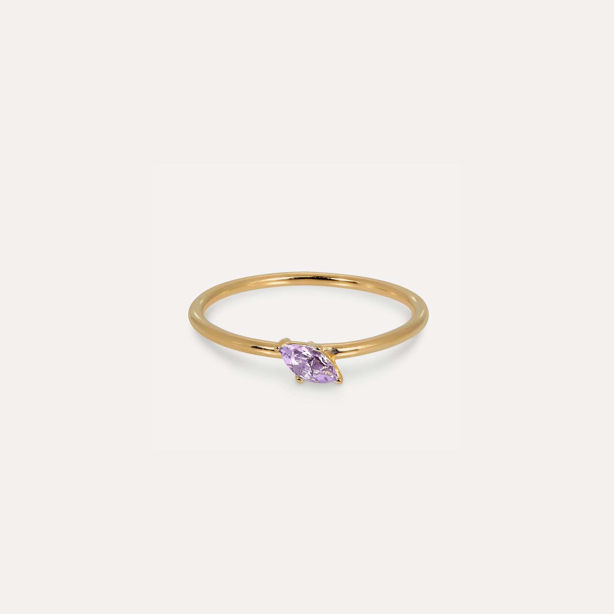 Stilnest Rings Amethyst Navette Solitär Ring 24k Gold Gr.52