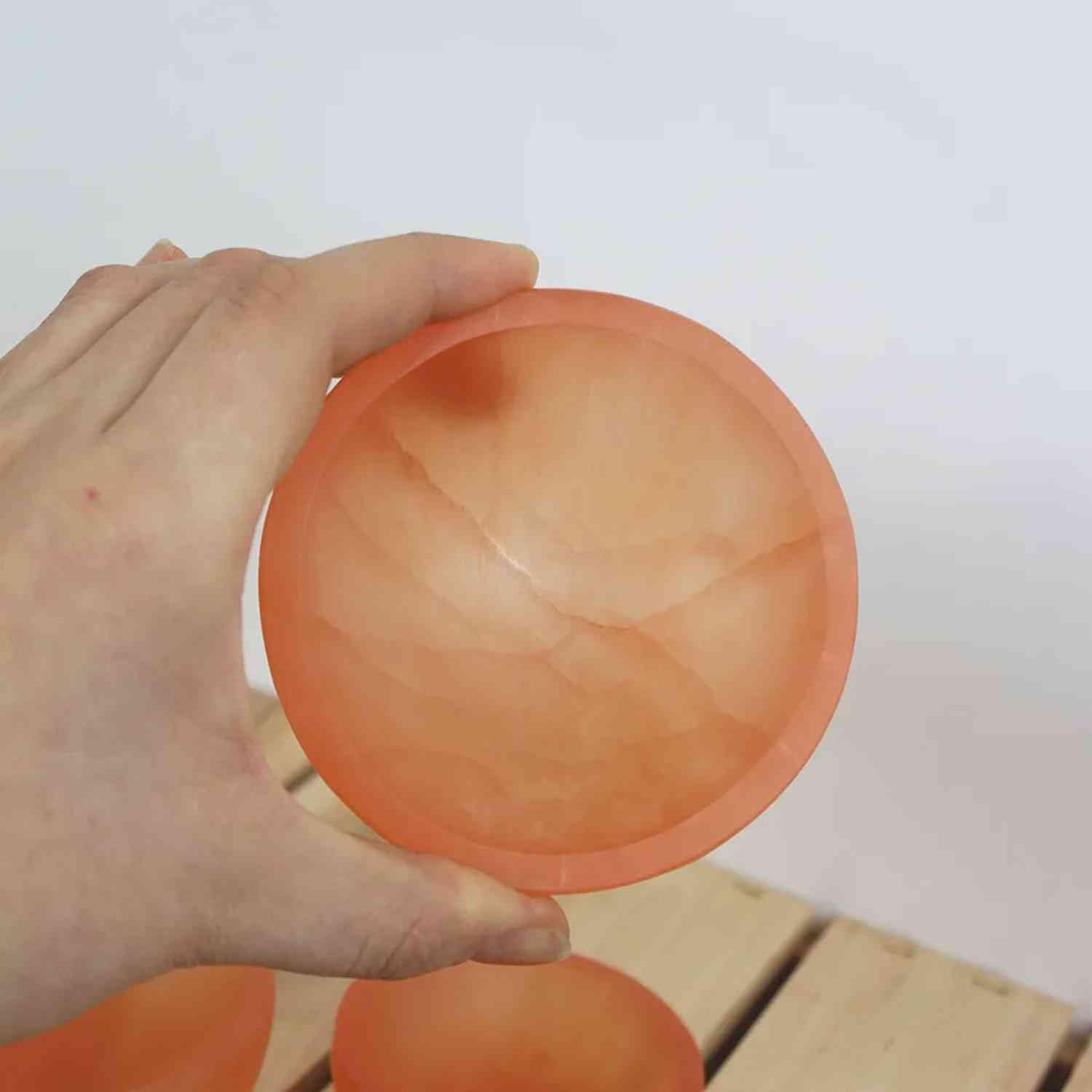 NKlaus Healing Crystals Pfirsich-Selenit-Schale 10 cm Kristallschale rund