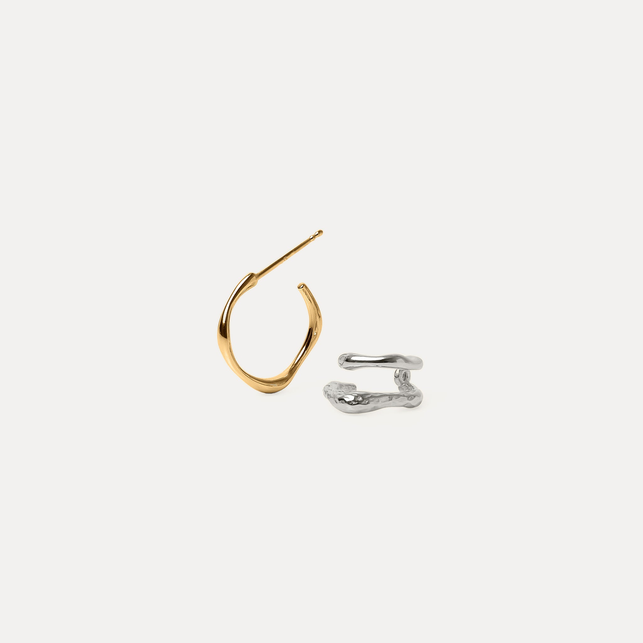 Stilnest Fluid Triple Creolen Ohrringe Mixed Silber Gold