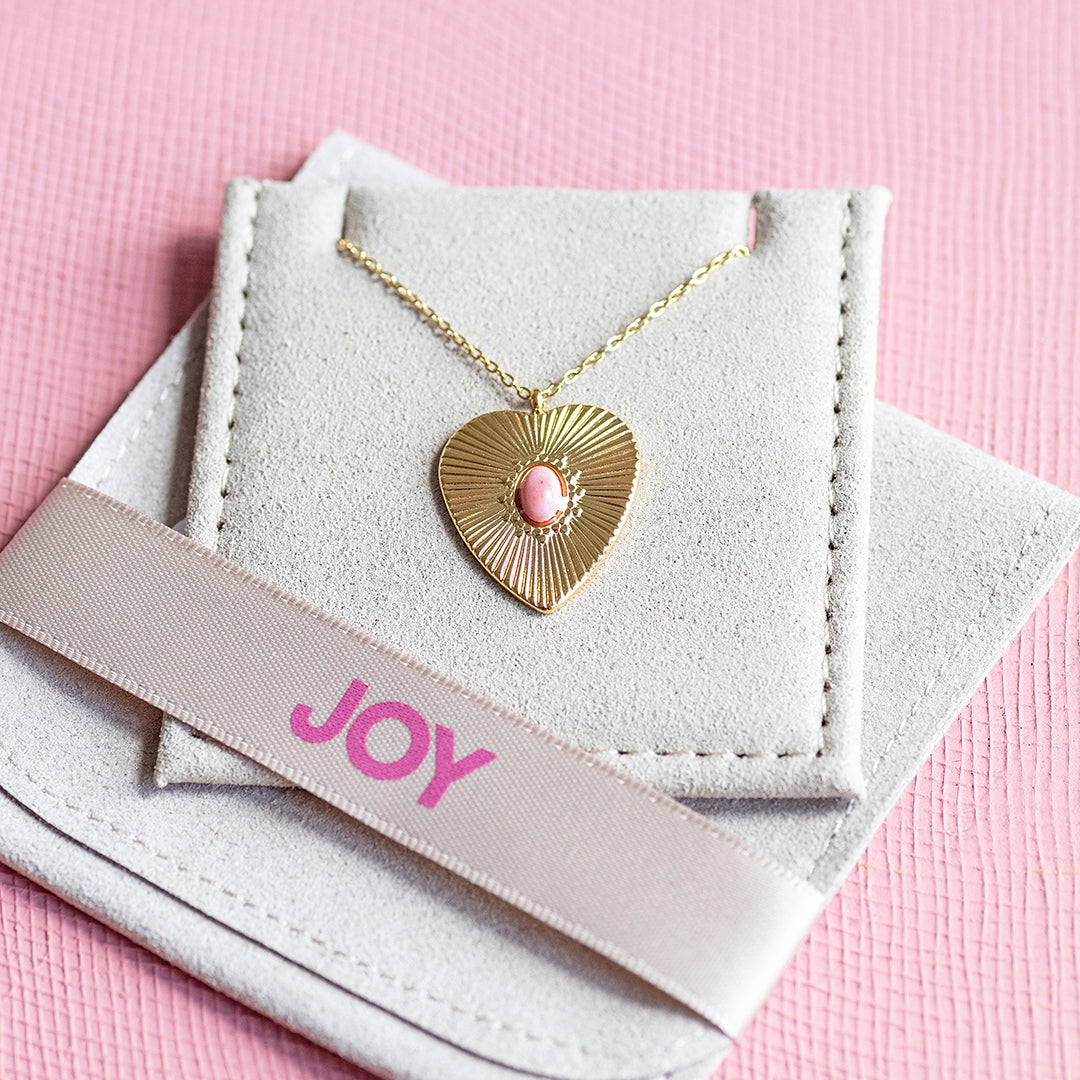 Joy by Corrine Smith Sunburst Heart Pink Halskette Gold
