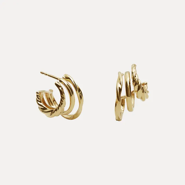 Stilnest Flux Triple Creolen 585 Gold 14,5mm