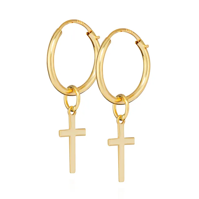 NKlaus JEWELLERY Creolen Kreuz Gelbgold 10 mm Paar