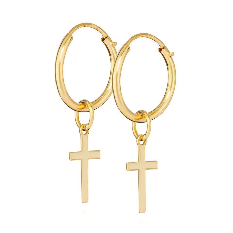 NKlaus JEWELLERY Creolen Kreuz Gelbgold 10 mm Paar
