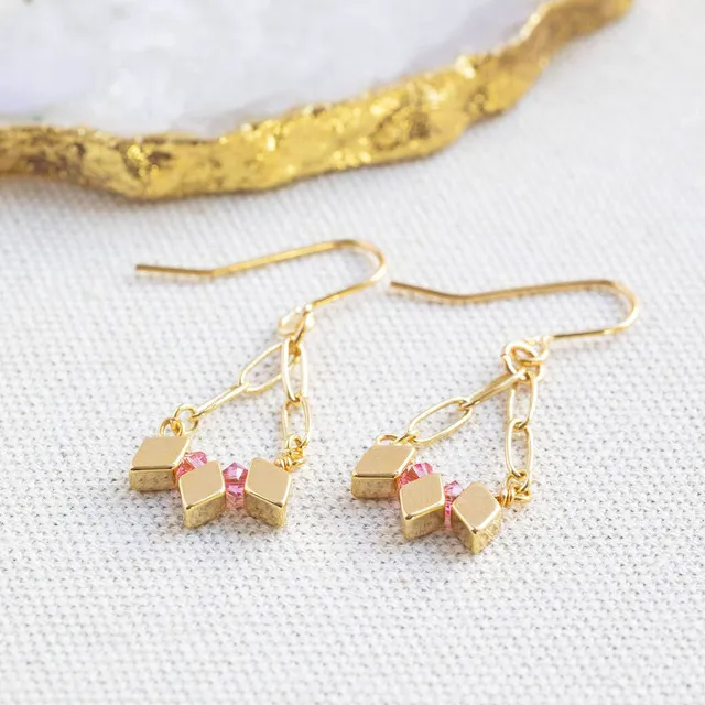 Joy by Corrine Smith Rhombus Chain Ohrringe Gold Geburtsstein