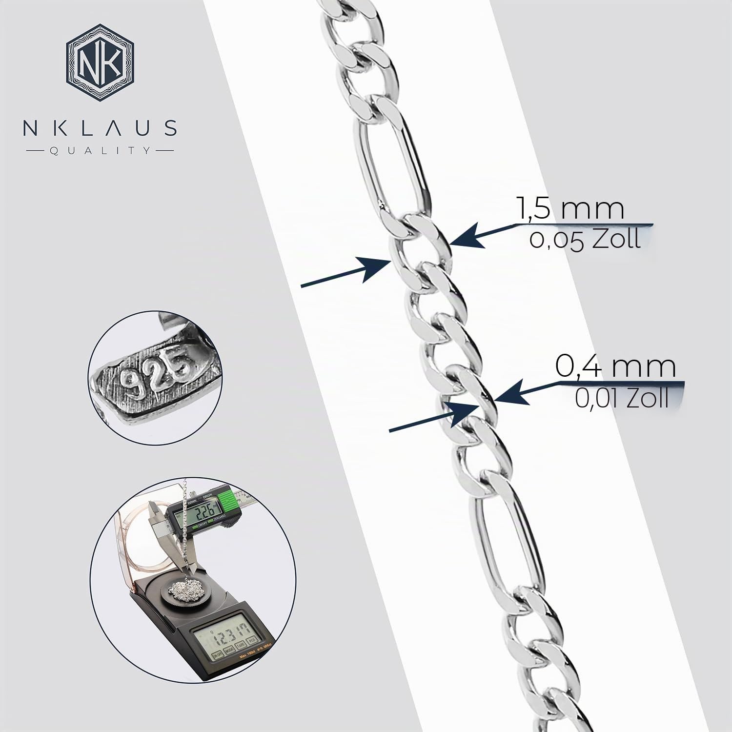 NKlaus Figarokette 38cm Silber Halskette 1,5mm 925er