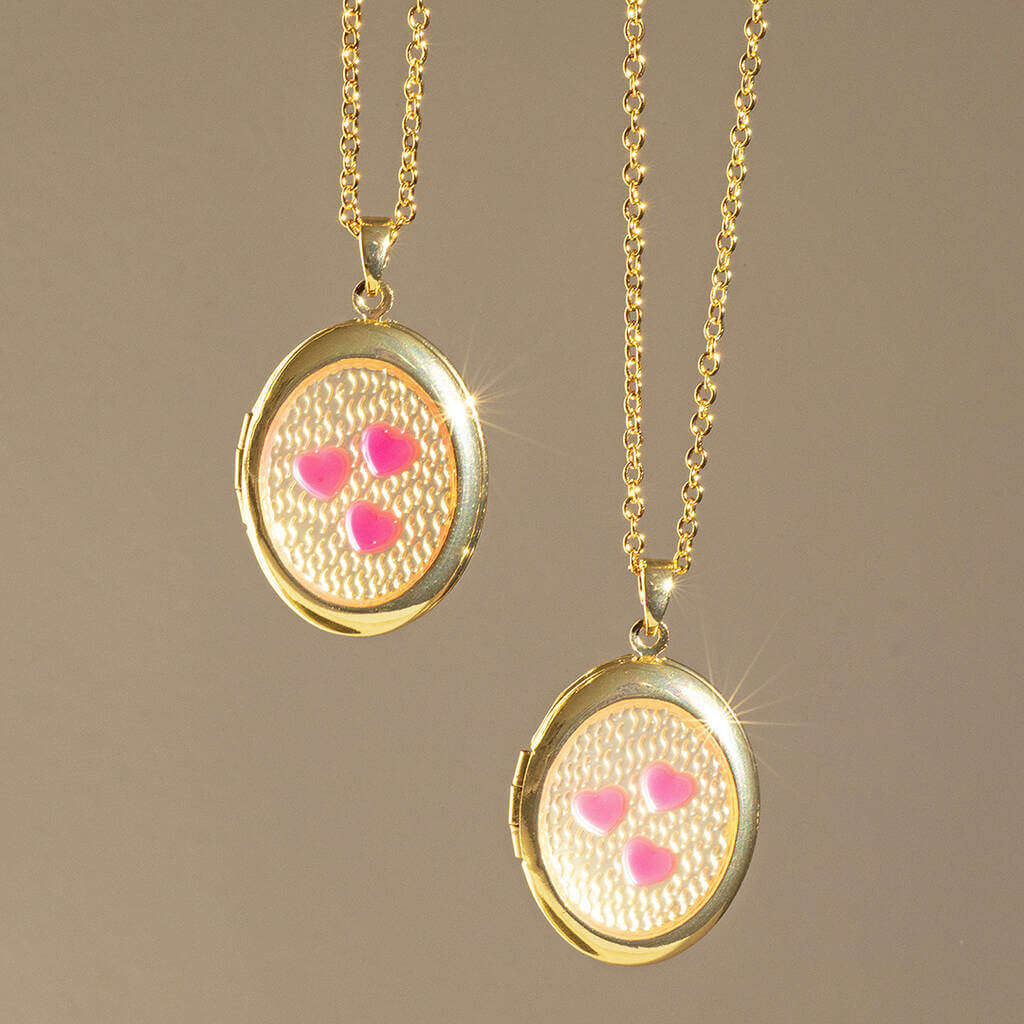 Joy by Corrine Smith Pink Hearts Medaillon-Halskette Gold oval rosa