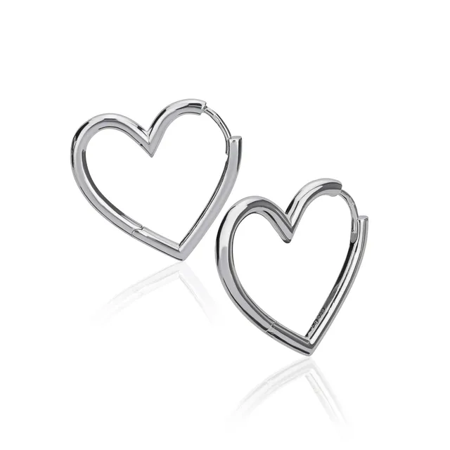 NKlaus Herz Klappcreolen 25mm Silber Ohrringe Damen 1,8mm