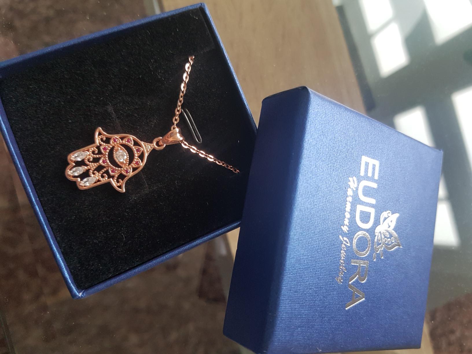 Eudora Harmony Bola Hamsa Hand Halskette Silber 925 Roségold