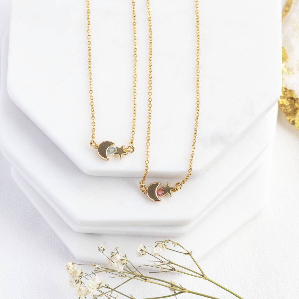 Joy by Corrine Smith Tiny Moon Star Halskette Gold Geburtsstein