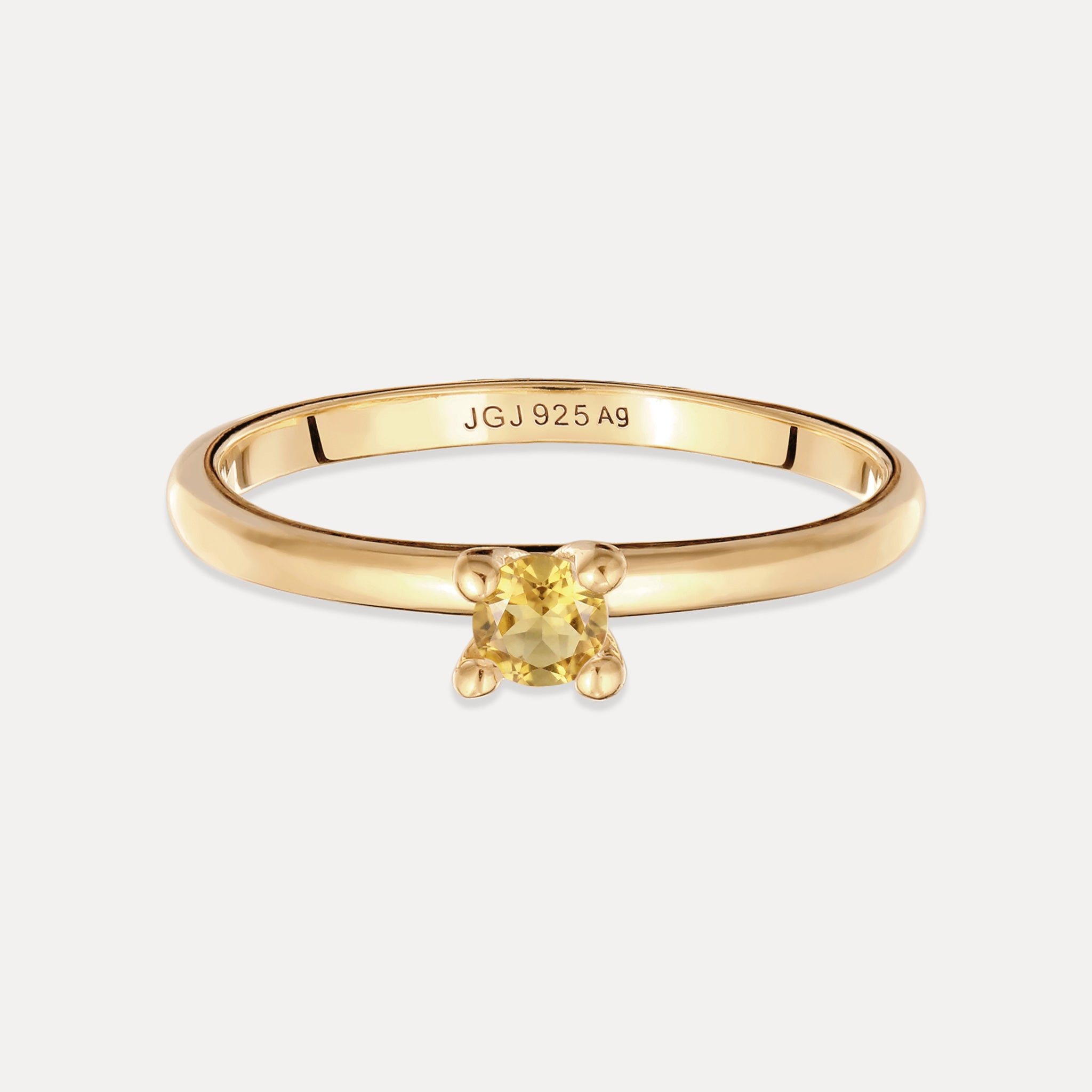 Stilnest Citrin Solitär Ring rund Gold Vermeil gelb