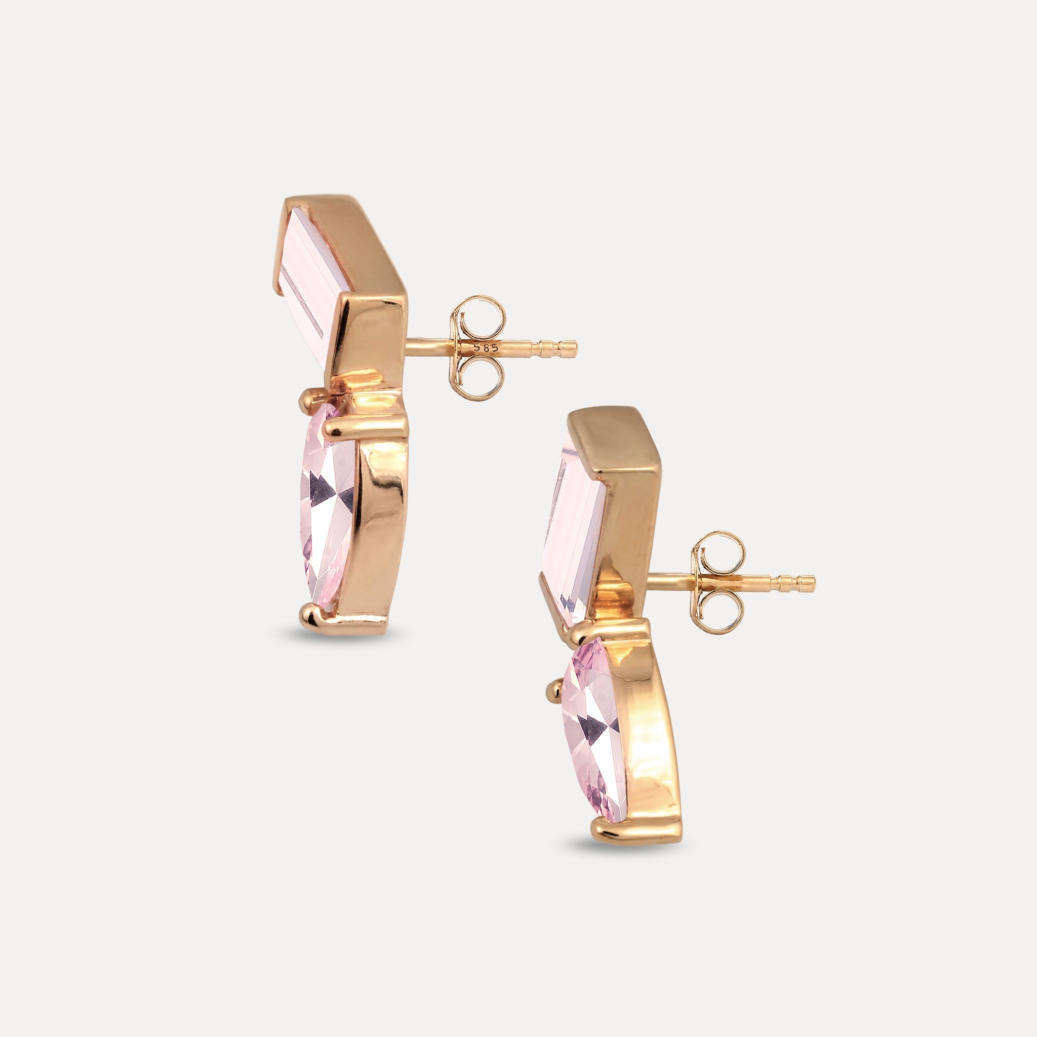 Stilnest Rosenquarz Balance Dual Ohrstecker 585 Gold