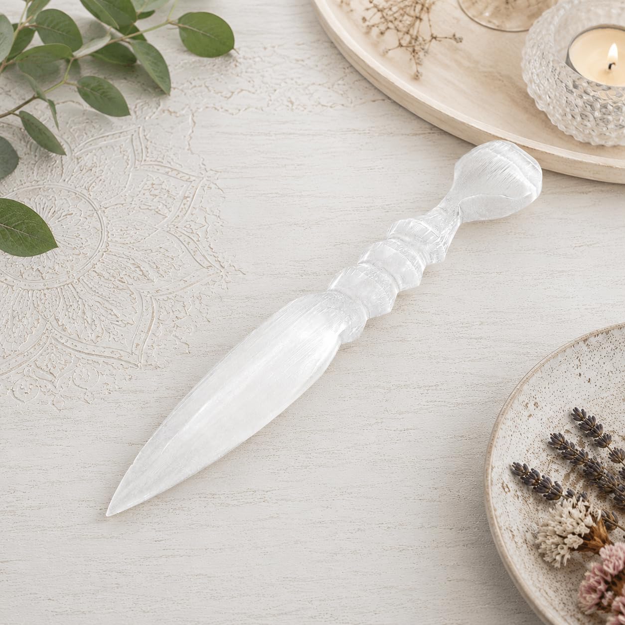 NKlaus HEALING CRYSTALS Selenit Herz-Dolch 24cm 190g