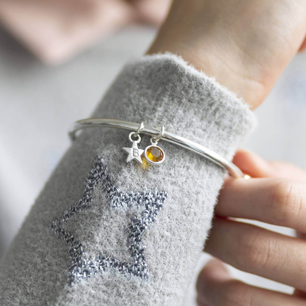 Joy by Corrine Smith Initial Star Birthstone Armreif Silber