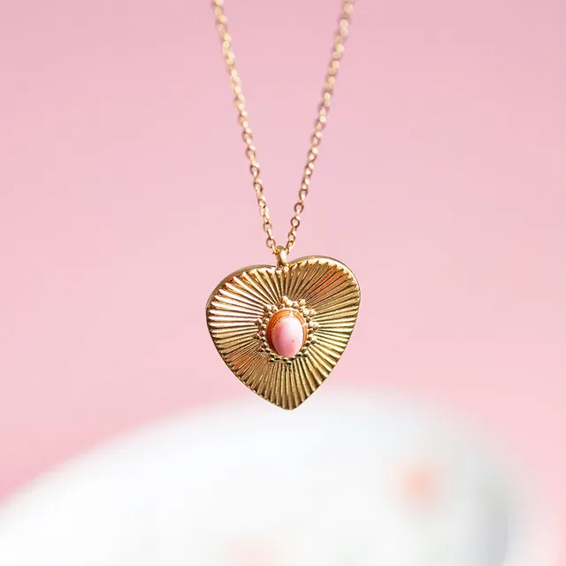 Joy by Corrine Smith Sunburst Heart Pink Halskette Gold