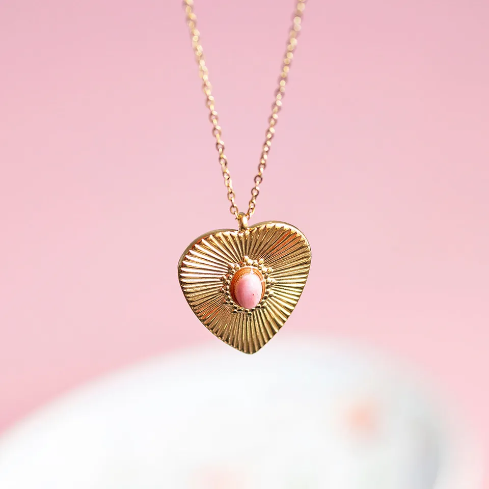 Joy by Corrine Smith Sunburst Heart Pink Halskette Gold
