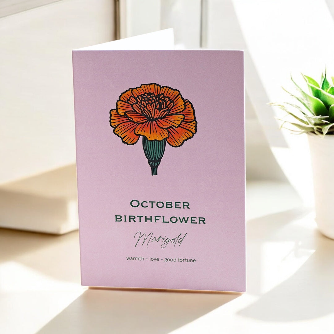 Joy by Corrine Smith Oktober Geburtsblumen Karte Marigold