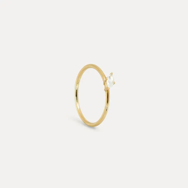 Stilnest Navette Mondstein Solitär Ring 585 Gold Größe 52