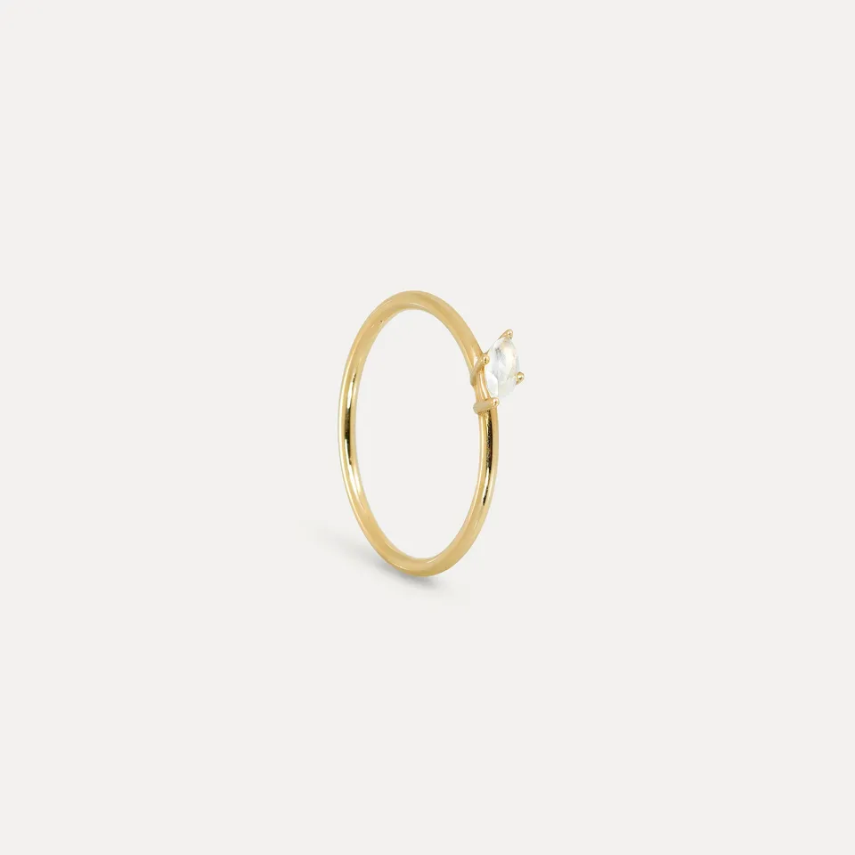 Stilnest Navette Mondstein Solitär Ring 585 Gold Größe 52