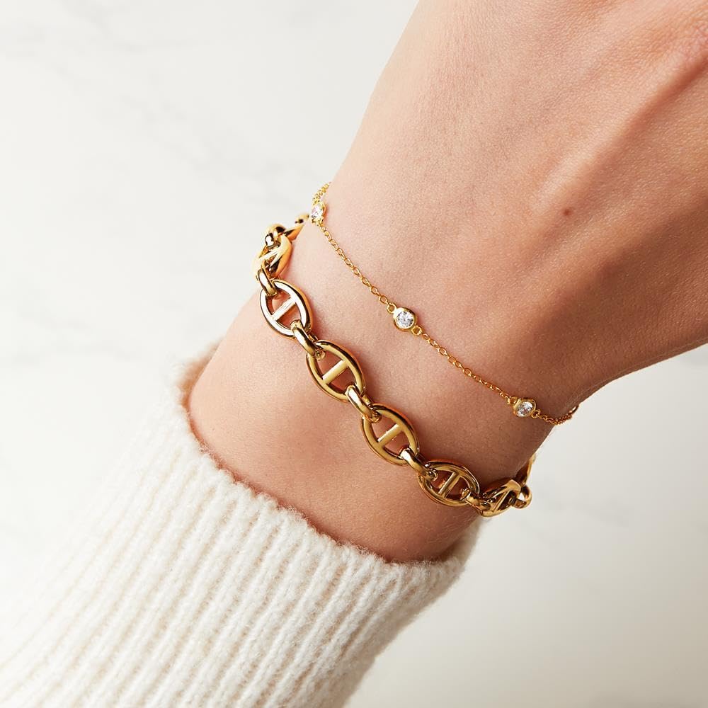 JEWLIX ID-Armbänder Anker-Armband Damen Edelstahl Gold